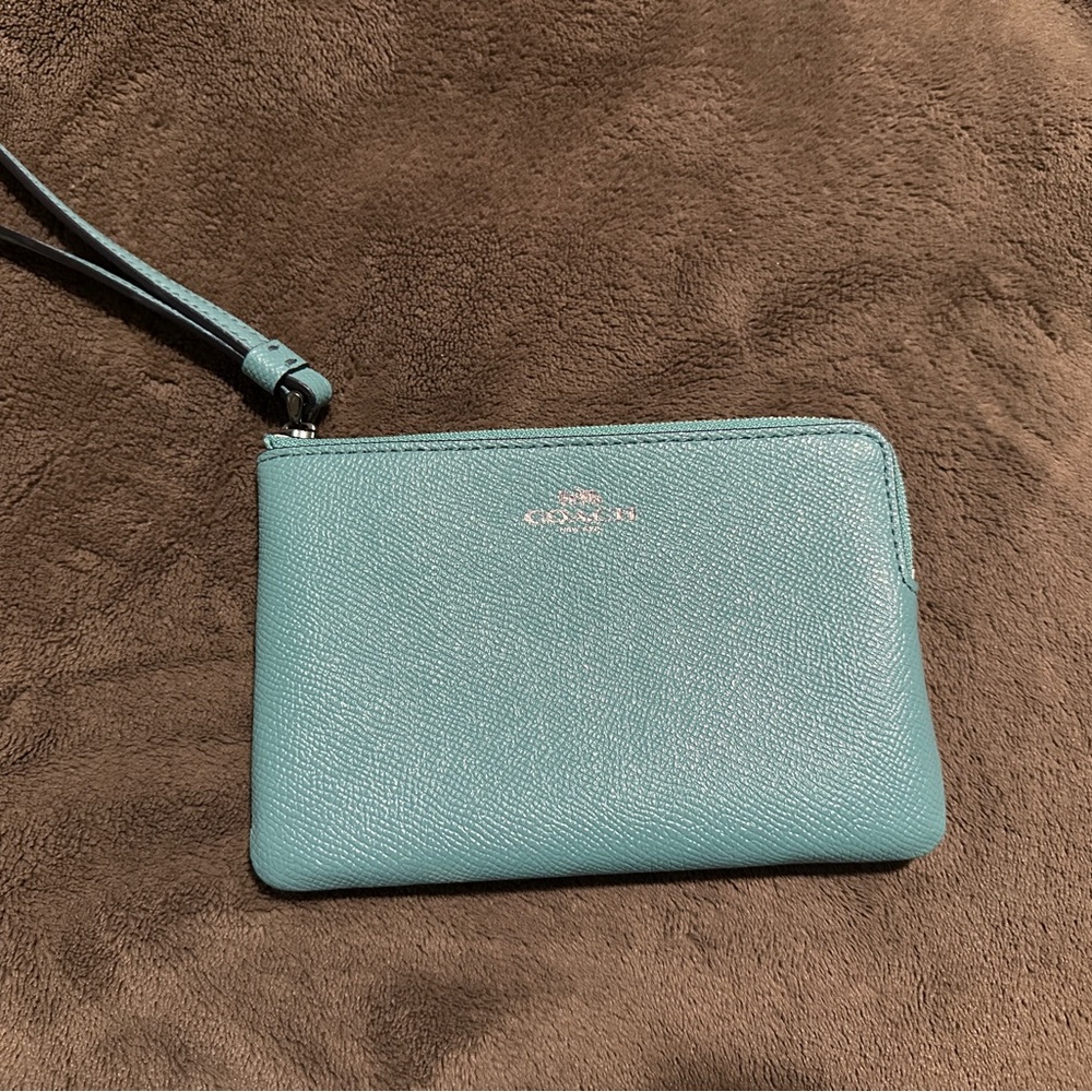 Coach Aqua Leather Wristlet